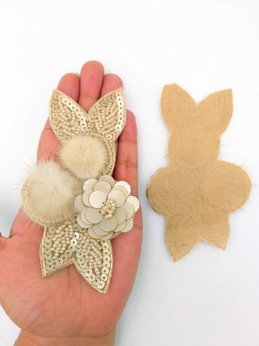 Beige Hand Embroidered Floral Applique, Beaded and Sequins Applique